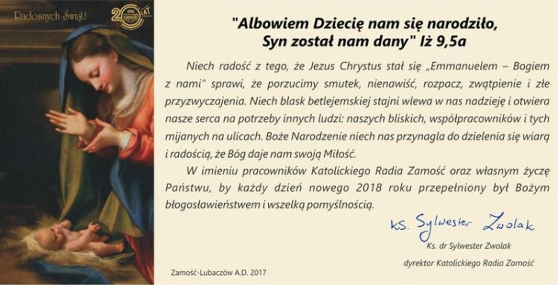 Życzenia z okazji Świąt Bożego Narodzenia