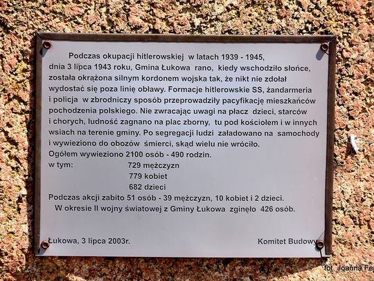 82. rocznica pacyfikacji Łukowej